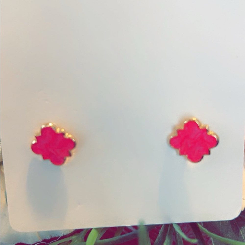 Gold and Pink Clover Stud Earrings
